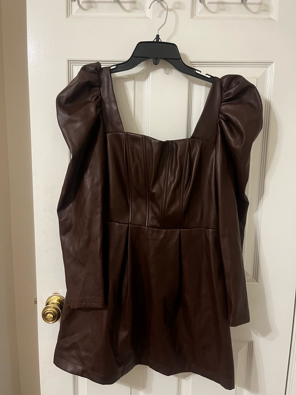 Avec Les Filles Brown Leather (Lookalike) Mini Dress Sz L